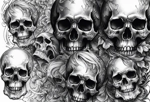 death skulls evil theme full arm sleeve tattoo idea