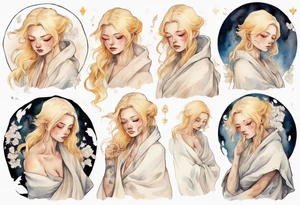 a sad blonde woman with a white cloak tattoo idea