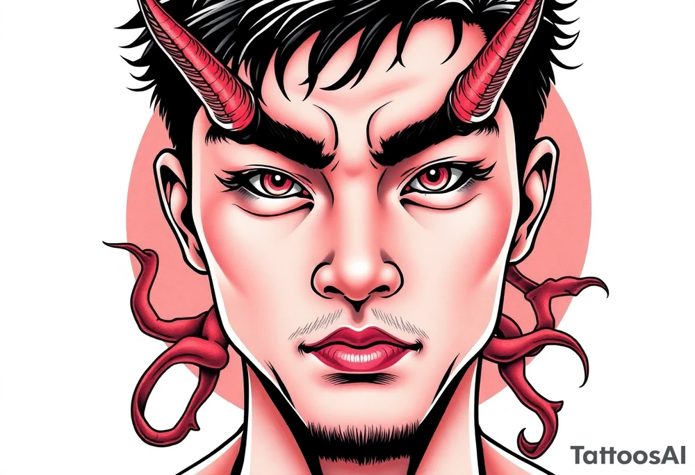 Handsome Asian young guy with demon eyes tattoo idea