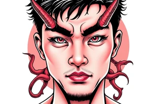 Handsome Asian young guy with demon eyes tattoo idea
