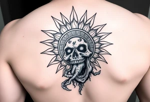 zombie aztec sun calindar eating 
a zombie gasia tattoo idea