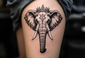 Elephant with crown trunk up tattoo idea