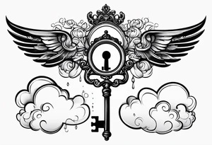 old school key on top of a floating cloud tattoo idea