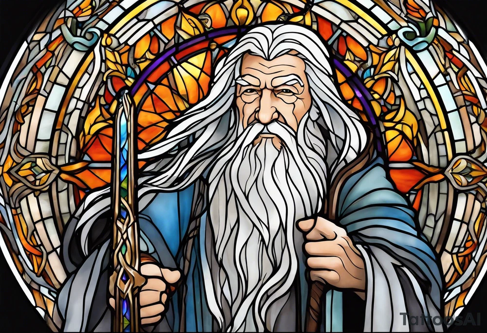 Gandalf in stained glass fighting tattoo idea