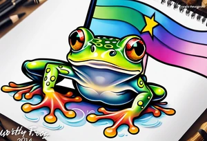 Small frog with pride flag tattoo idea