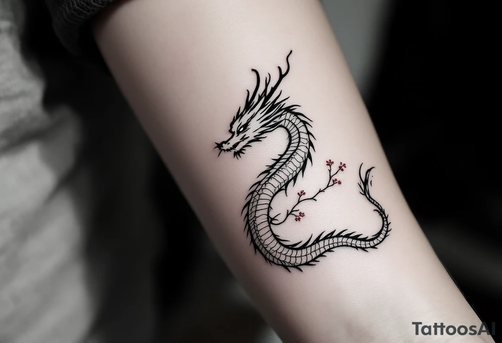 dragon japanese style sakura trees tattoo idea