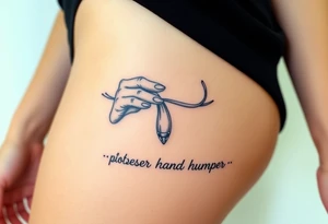 pathetic ugly man full body with small penis masturbating with caption “loser hand humper” tattoo idea