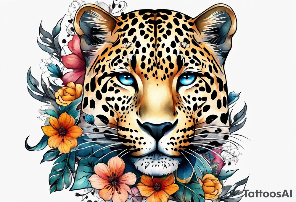 leopard is made out of vintage floral flowers tattoo idea
