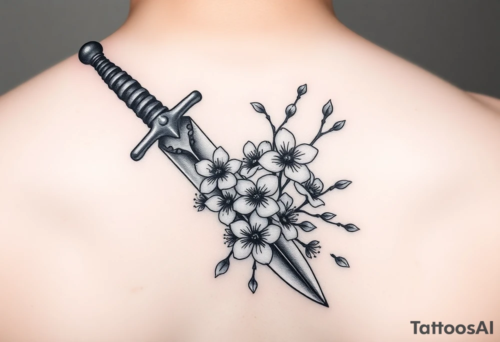 Dagger with cherry blossoms feminine but not cartoon like for forearm tattoo idea