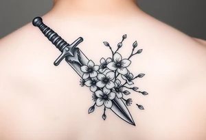 Dagger with cherry blossoms feminine but not cartoon like for forearm tattoo idea