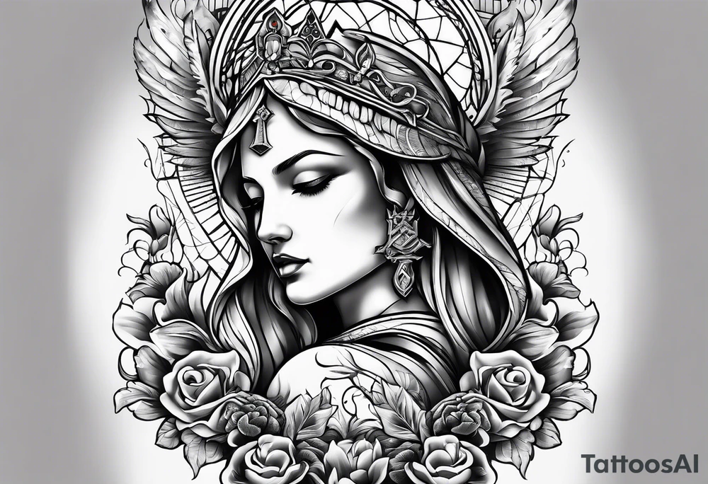 Pain, discipline and catholic religion tattoo idea