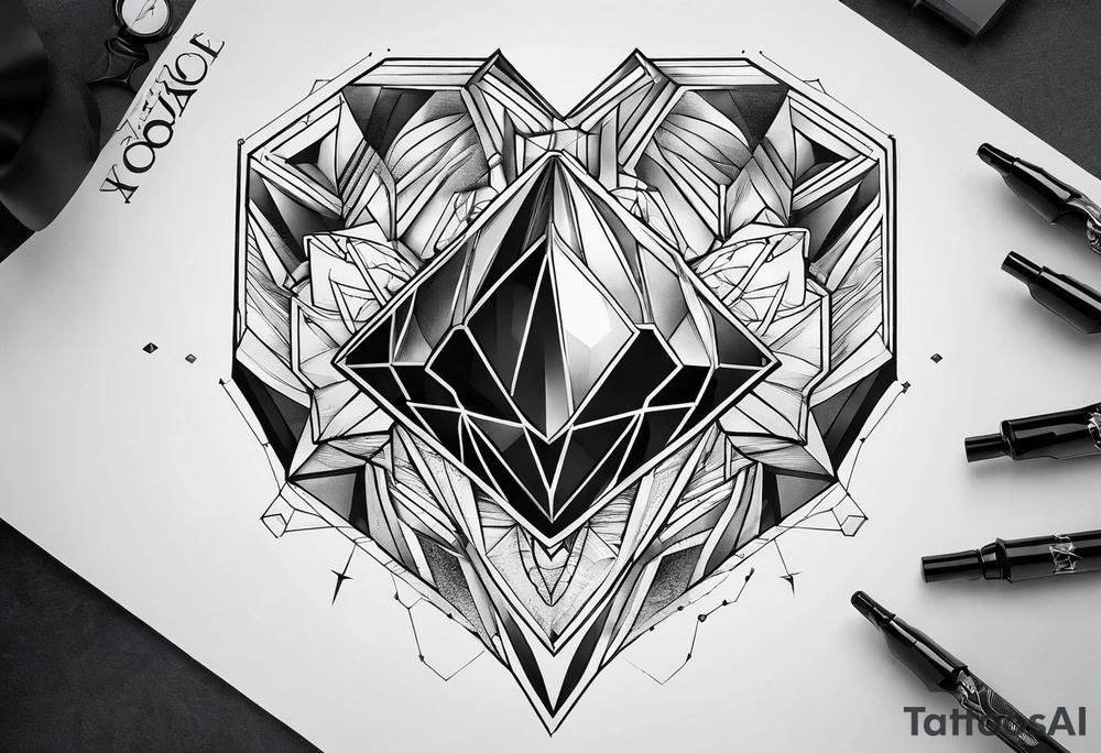 black hexagon heart head tattoo idea