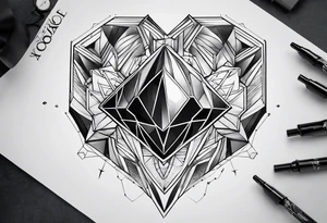black hexagon heart head tattoo idea