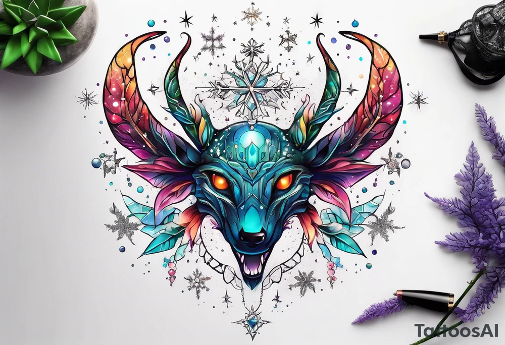 Constellation, animal alien, snowflake tattoo idea