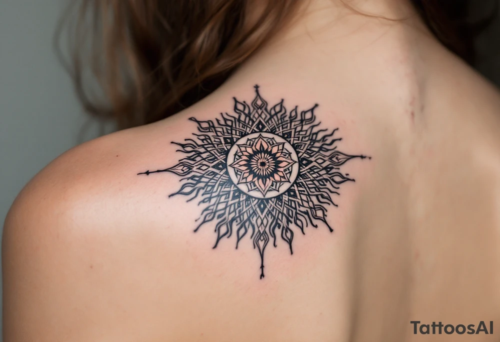 The soft blending of rose gold and black in this Celtic sun creates a feminine and fierce energy. tattoo idea