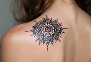 The soft blending of rose gold and black in this Celtic sun creates a feminine and fierce energy. tattoo idea
