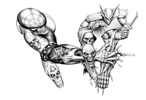 Comic related full sleeve of hero’s and a full sleeve of comic villians tattoo idea