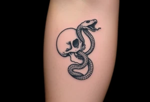 A hyper-realistic Dark Mark, with the snake slithering out of the skull’s open mouth, coiled in a hypnotic pose tattoo idea