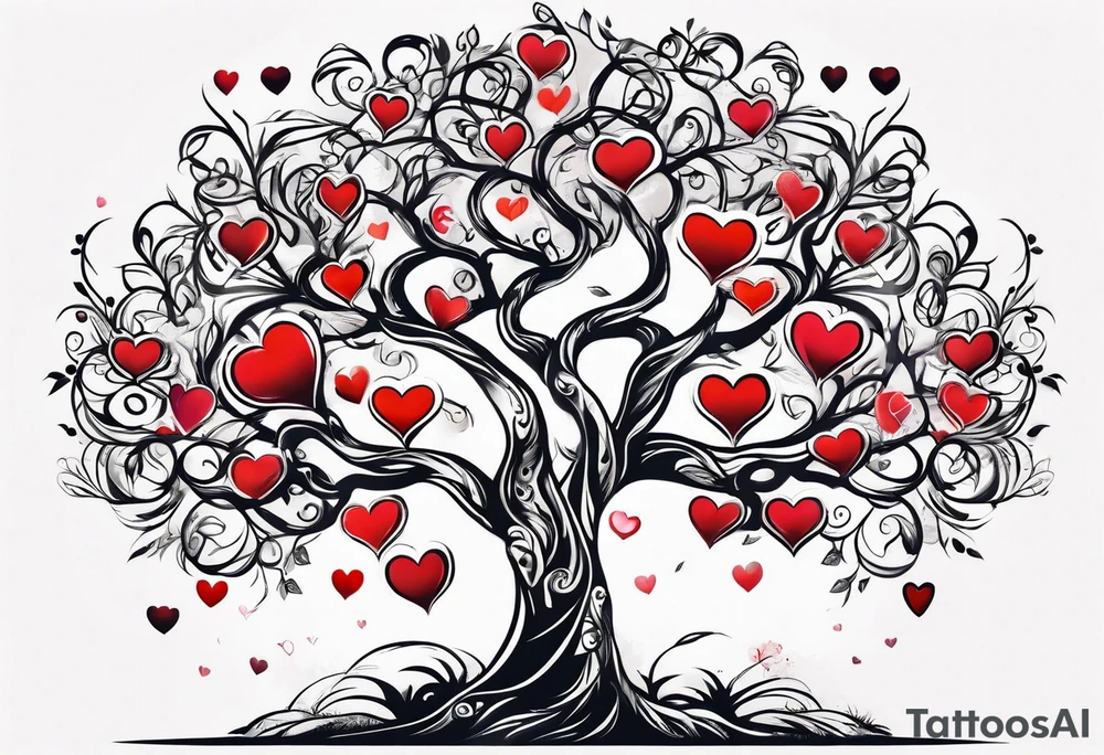 Family tree with  hearts for each person tattoo idea
