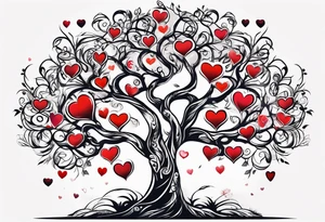 Family tree with  hearts for each person tattoo idea