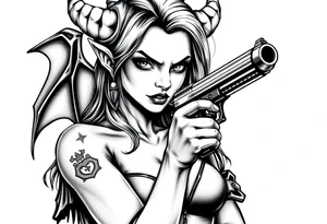 demon girl holding gun tattoo idea
