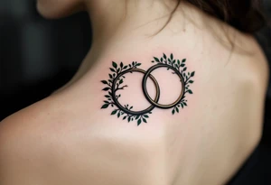 Two matching couples tattoos black tree rings with a splash of green leaves tattoo idea