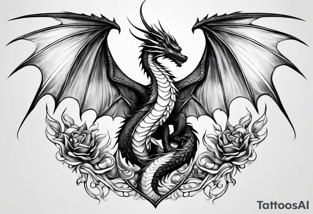 Mother dragon wings spread with 3 baby dragons tattoo idea Mother dragon wings spread with 3 baby dragons tattoo idea