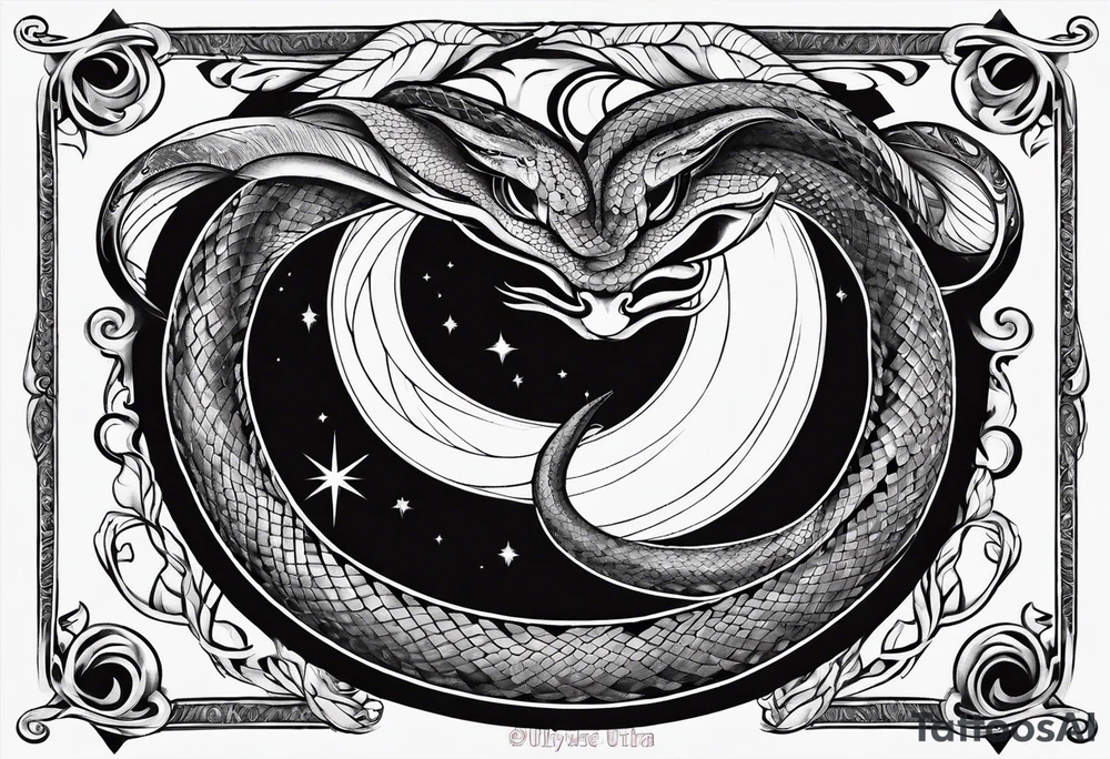 lucifer's snake wrapped around a crescent moon tattoo idea