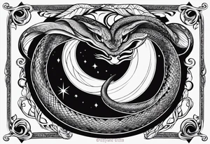 lucifer's snake wrapped around a crescent moon tattoo idea
