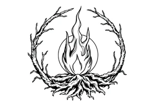 a round flame imprisoned in a roots circle tattoo idea