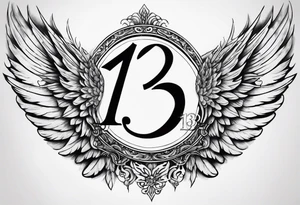 the number 13 with angel wings tattoo idea