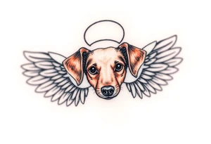 Dachshund ears inside wings with a halo above tattoo idea