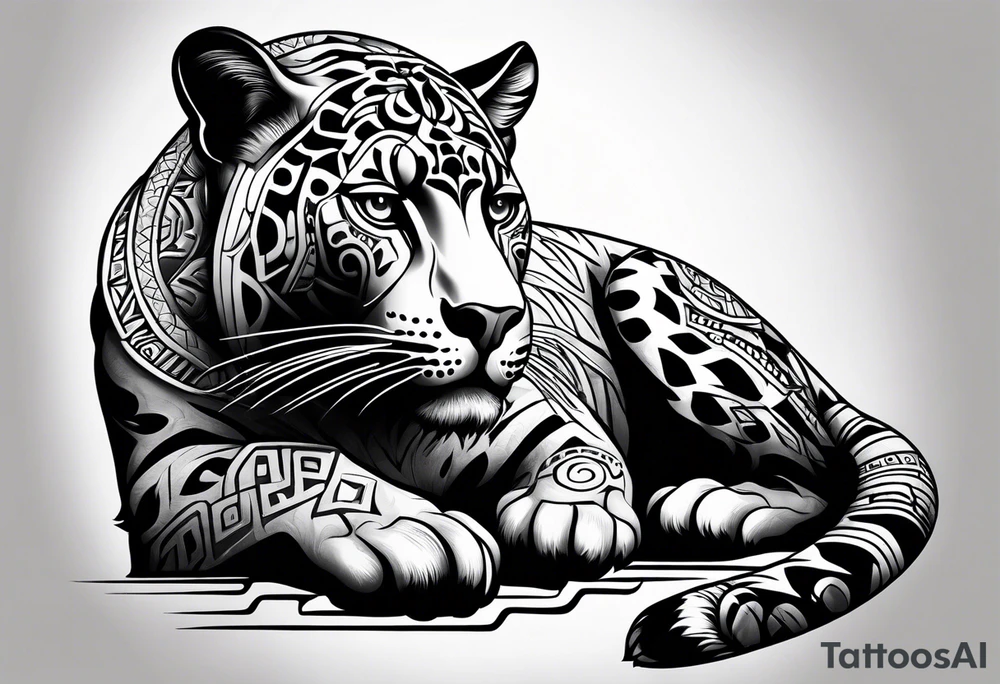 aztec black jaguar sitting tattoo idea