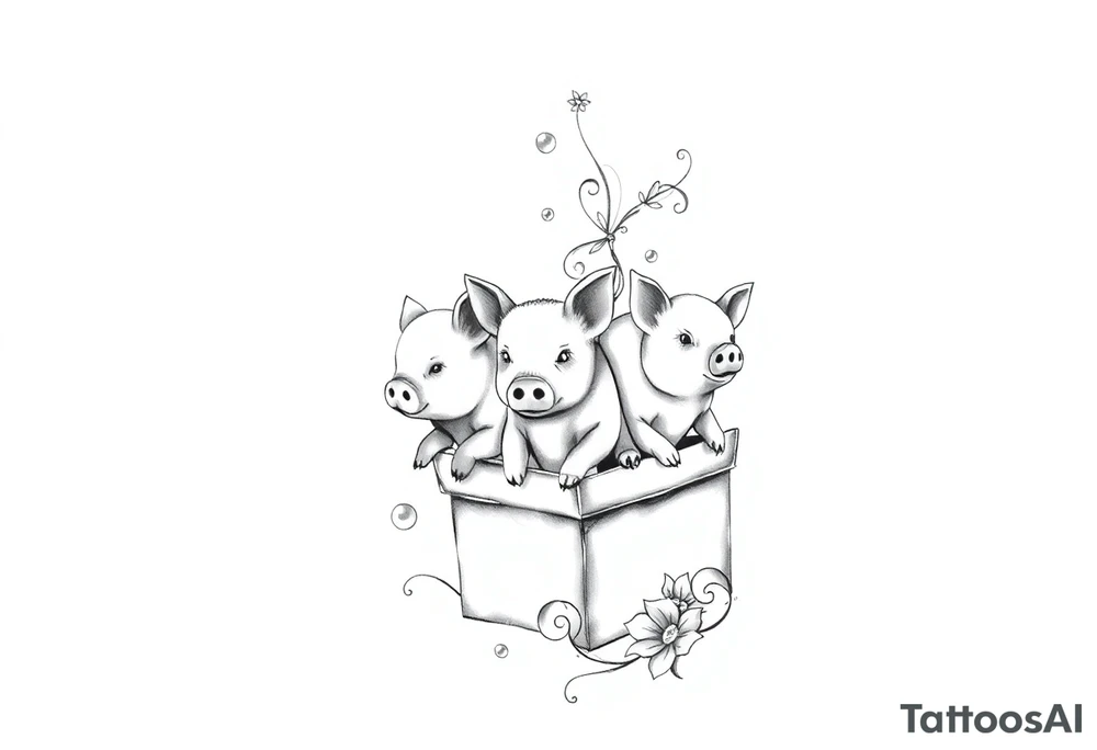 3 little piggy's hiding under a box tattoo idea