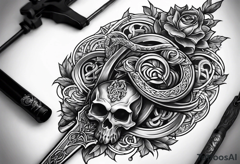 Celtics sleeve sword and knot tattoo idea