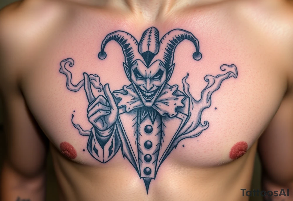 jester in a fog of smoke tattoo idea
