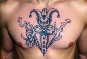 jester in a fog of smoke tattoo idea