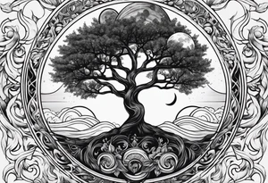 Tree holding the sun and the moon tattoo idea