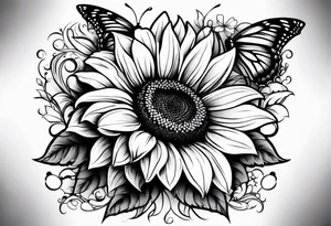 Sunflower and butterfly leg sleeve tattoo idea