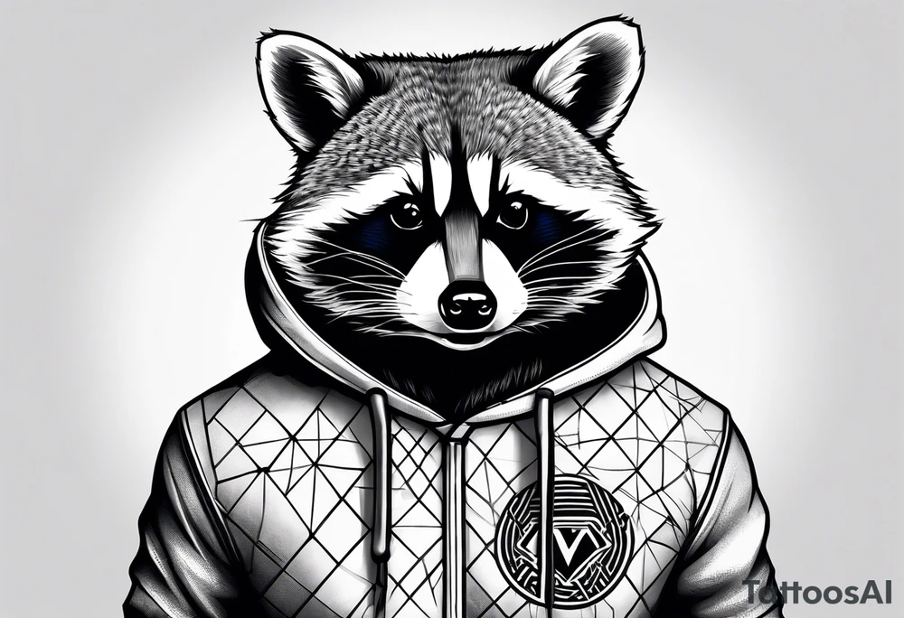 raccoon wearing a Superman hoodie tattoo idea