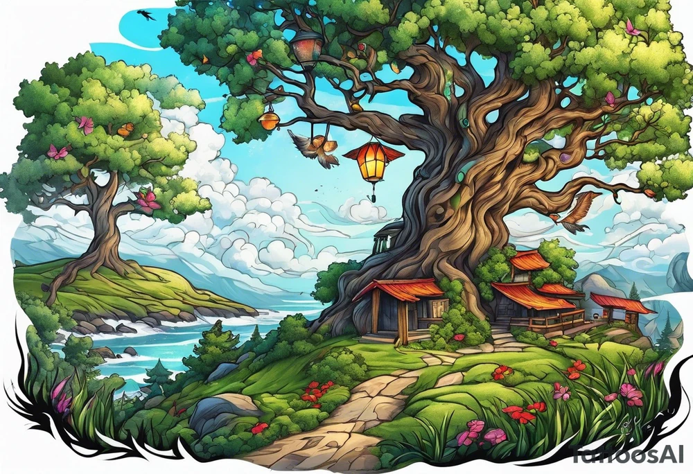 leave's tree flying away tattoo idea