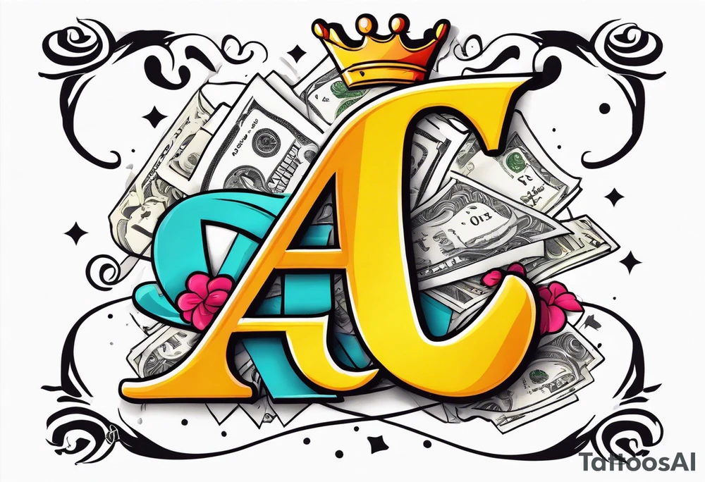 simple the letter A in cursive with a crown over it that has a money sign in it that can fit on a forearm tattoo idea