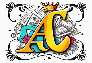 simple the letter A in cursive with a crown over it that has a money sign in it that can fit on a forearm tattoo idea