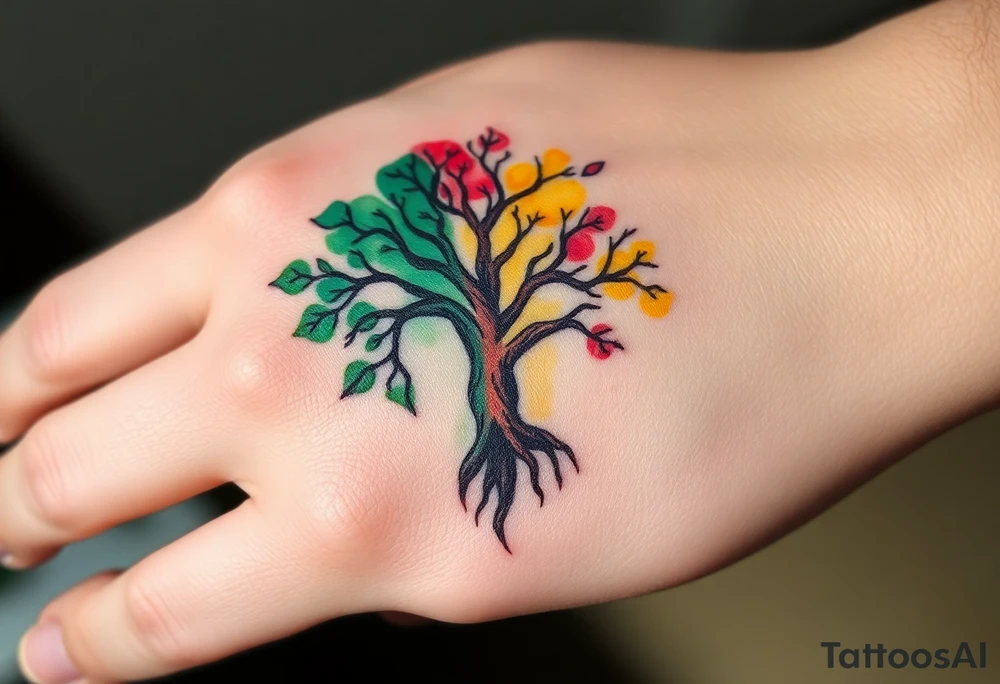 Tree of life half Jamaican colours half Irish colours tattoo idea