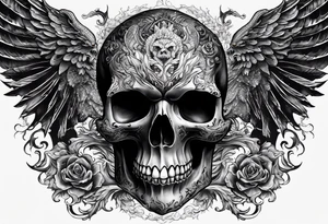Flying fiery skull with encircling dragon tattoo idea
