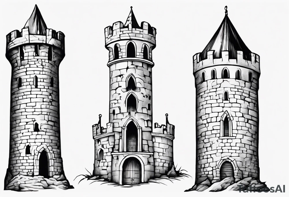 a short, completely horizontal passage linking the top of two medieval towers together tattoo idea