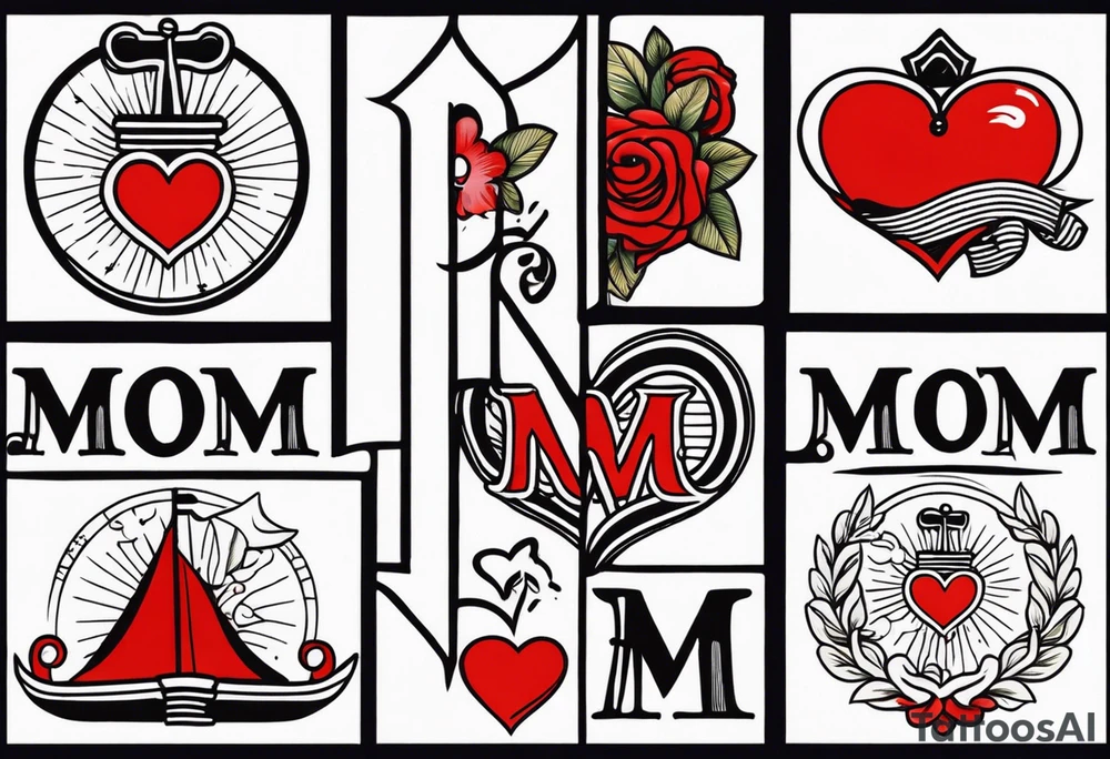 sailor style with word “mom” in a heart tattoo idea