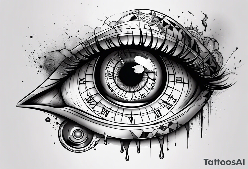 Broken Stop watch with crying eyeball tattoo idea