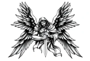 Holy Archangel, Biblical, Christianity, Hebrew, Guards of Christianity, Holding a sword, having six wings, seraphim, seek justice, love mercy, walk only with God tattoo idea