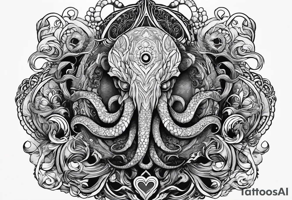 Long sleeve. Lovecraftian creature, protecting a heart. tattoo idea